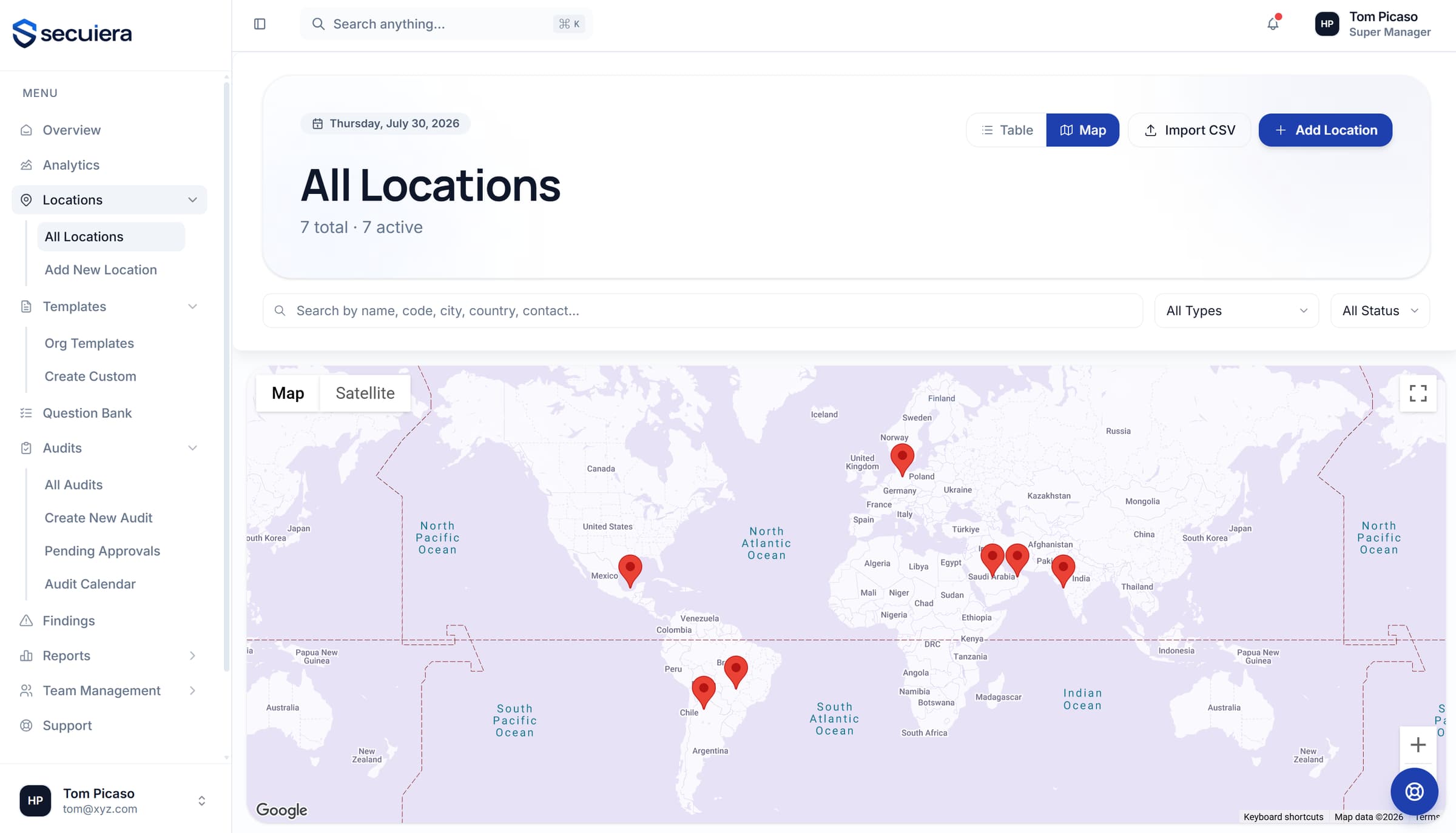 Locations listed with their relative risk scores